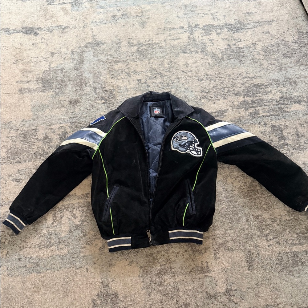 NFL Seattle Seahawks Suede Jacket Men’s Small Black Blue Green NFL Football